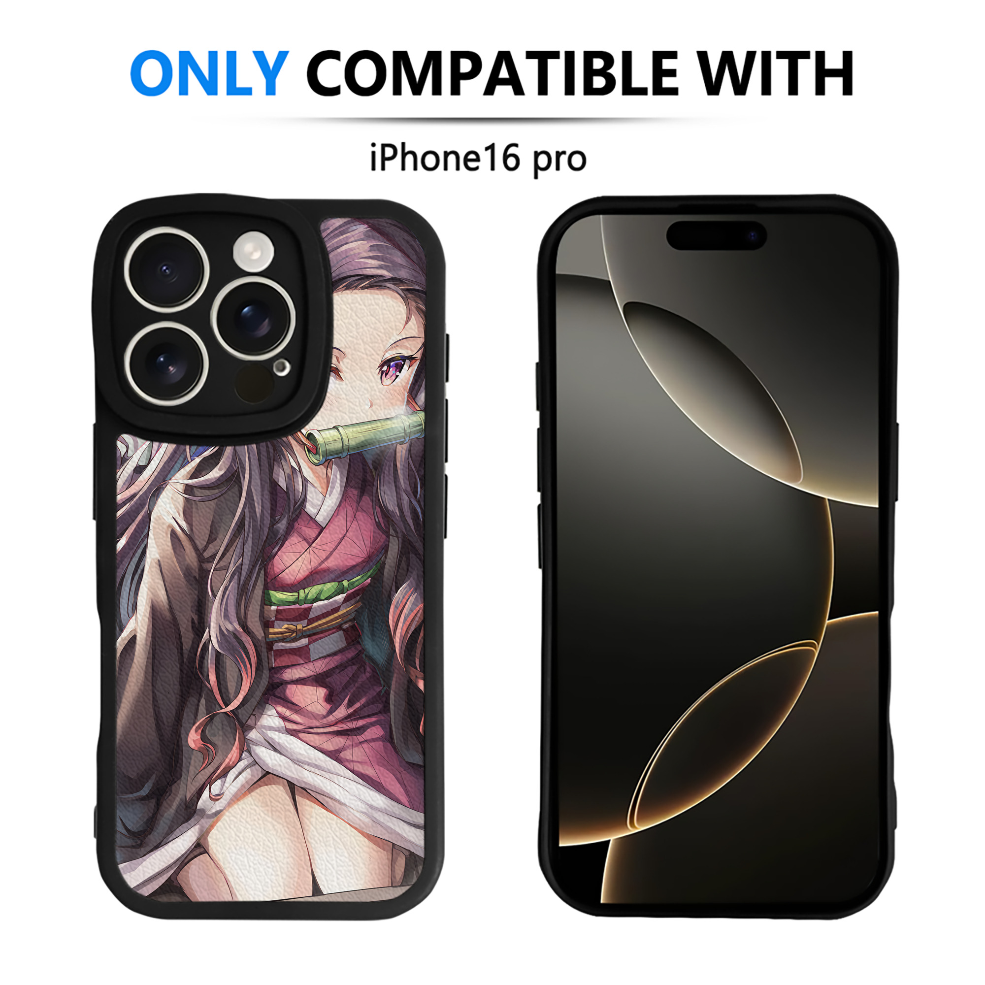（画像用） 鬼滅の刃（きめつのやいば）竈門 禰󠄀豆子／かまど ねずこ Kamado Nezuko 【iPhone 16シリーズ対応】シリコンスマホケース（レザー調） 材質：シリコン